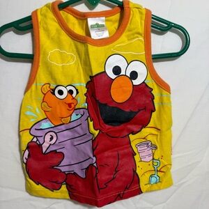 Y2K Sesame Street Vibrant Bright Yellow Elmo Beach Themed Tank Top Size 2T